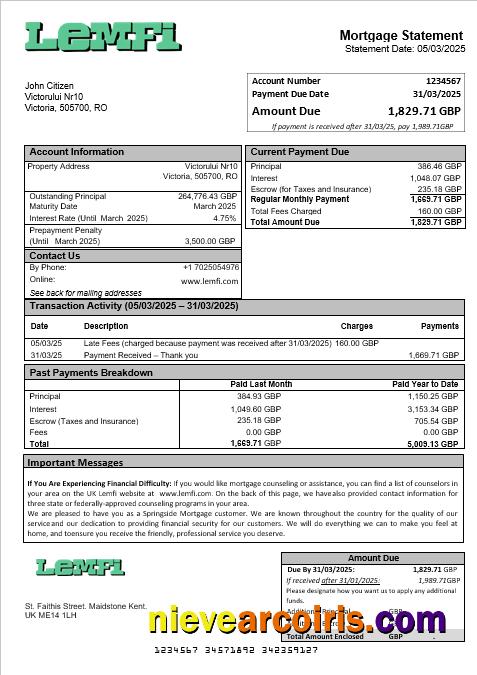 UK Lemfi mortgage statement